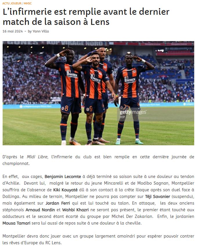 Article sur les blessés du MHSC